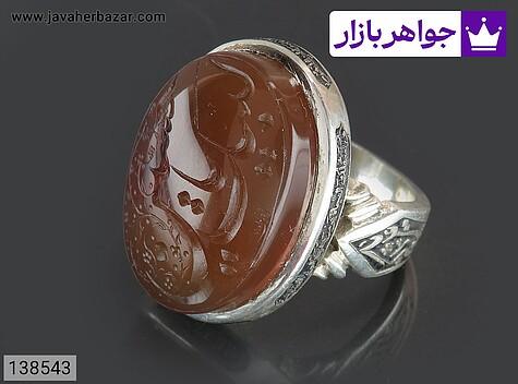 انگشتر نقره عقیق یمنی مردانه دست ساز حرزدار [یا علی اصغر و یا علی اکبر و حرز صغیر امام جواد] - 138543